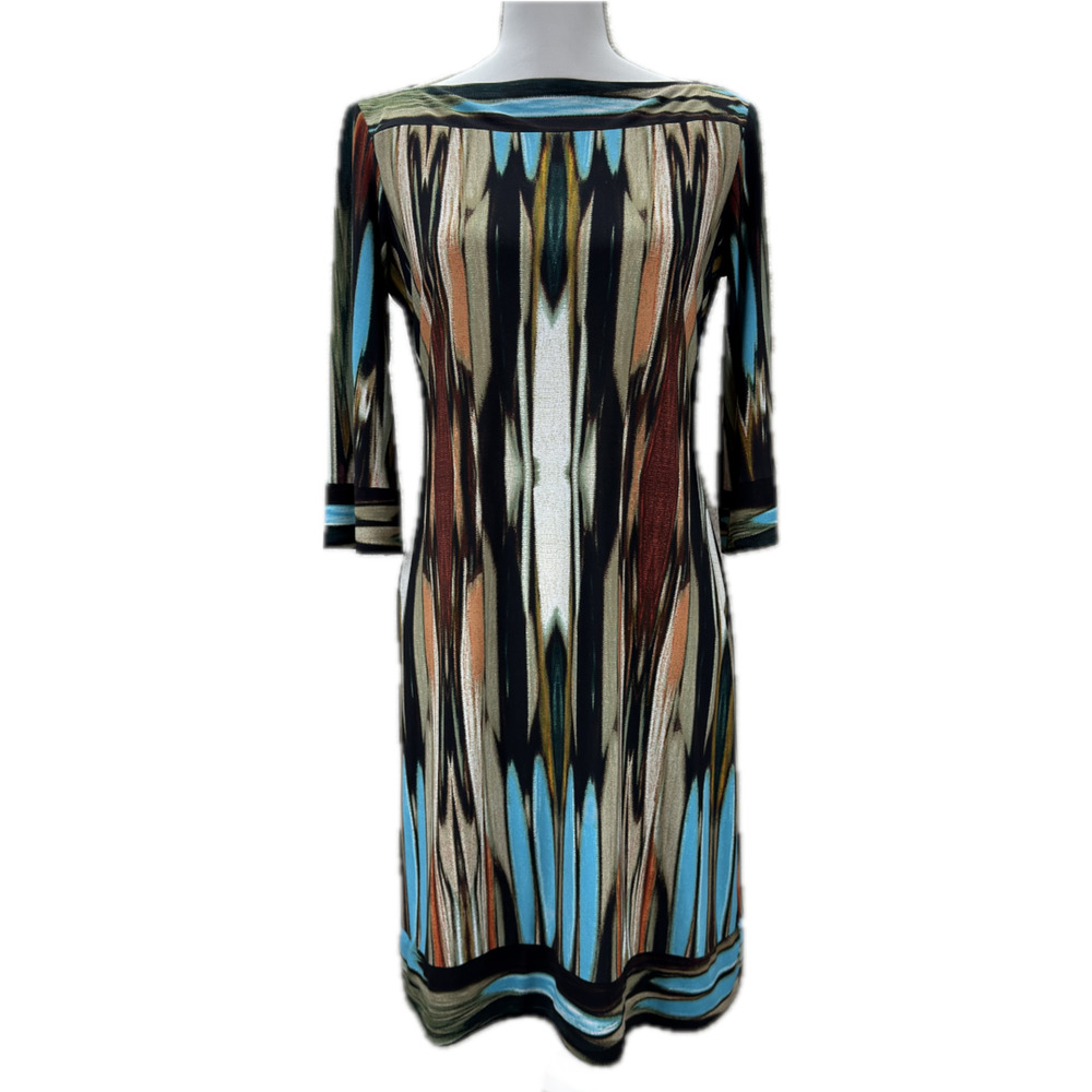 Donna Morgan Chic Sheath Midi Dress Boat Neckline 3/4 Sleeve Size 2 Stretch